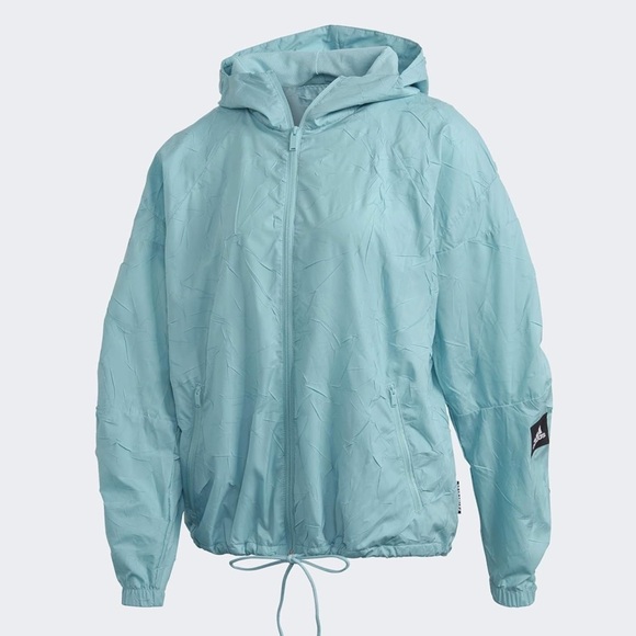 ADIDAS W.N.D. TURQUOISE BLUE WINDBREAKER WITH HOOD ZIPPER POCKETS SIZE MEDIUM - Picture 5 of 6